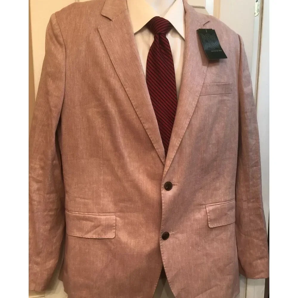 New Stitch Fix Fairlane Slim Fit Pink Rose Chambray Blazer Linen Blend‎ Large